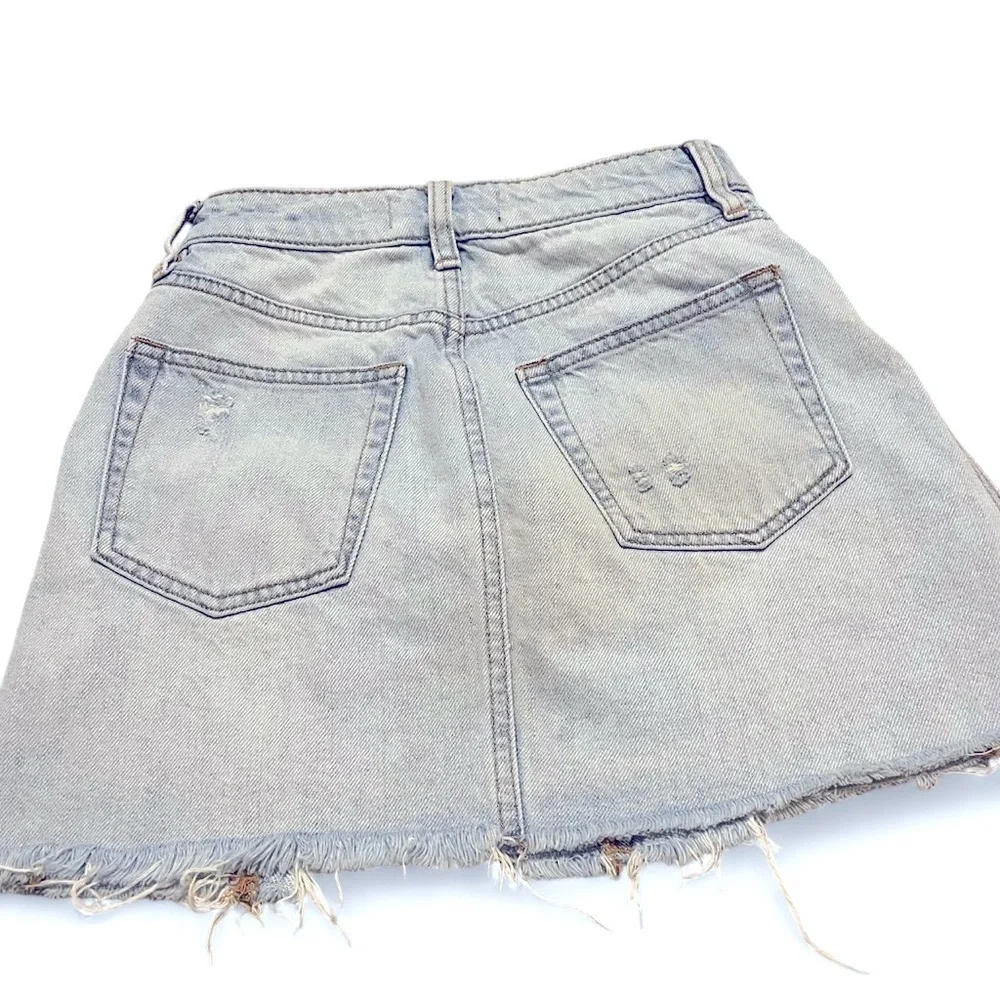Free People Light Blue Distressed Mini Skirt